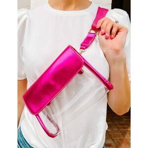 Tatum Convertible Clear Sling Belt Crossbody Bag Metallic Fuchsia